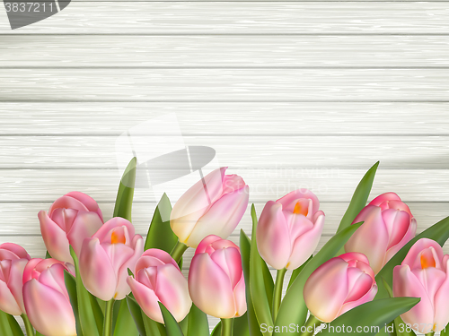 Image of Tulip on the wooden background. EPS 10