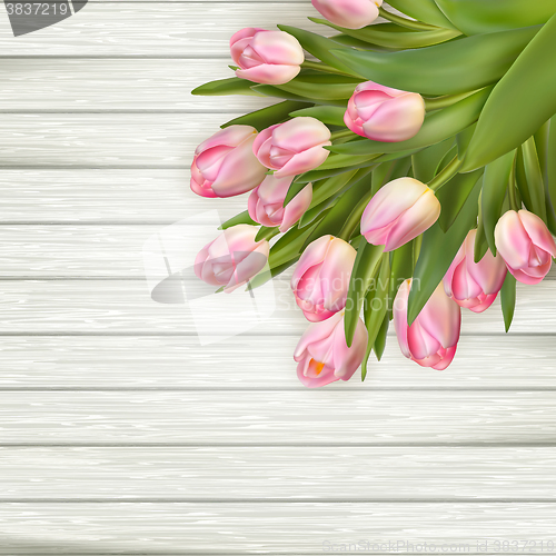 Image of Spring tulips on wooden for design. EPS 10