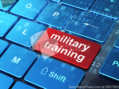 Image of Studying concept: Military Training on computer keyboard background