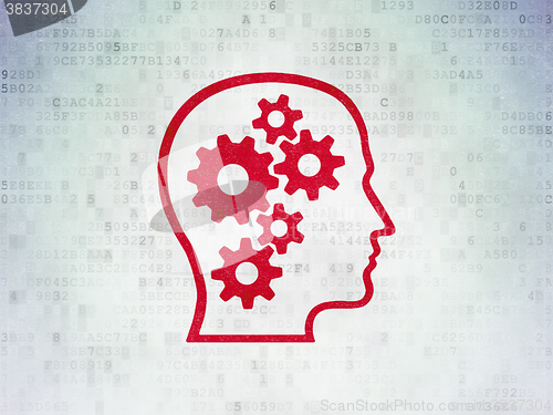 Image of Information concept: Head With Gears on Digital Paper background