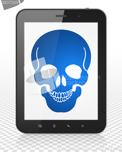 Image of Medicine concept: Tablet Pc Computer with Scull on display