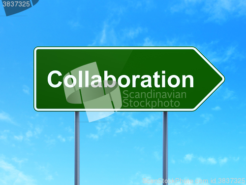 Image of Finance concept: Collaboration on road sign background