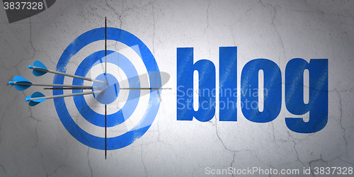 Image of Web design concept: target and Blog on wall background