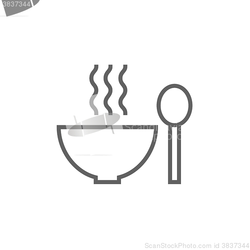 Image of Bowl of hot soup with spoon line icon.