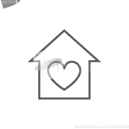 Image of House with heart symbol line icon.