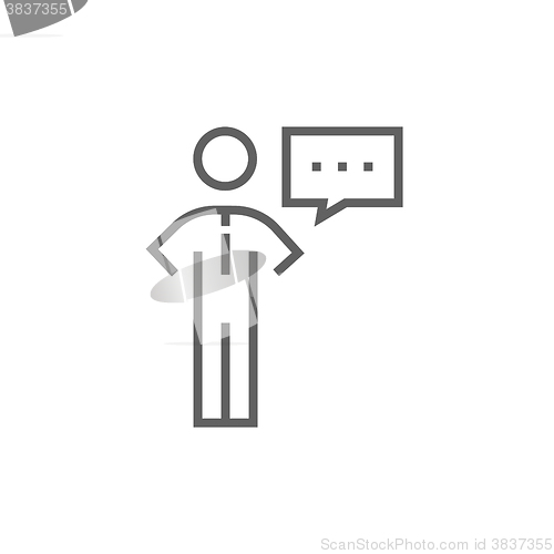 Image of Businessman with a speech square line icon.