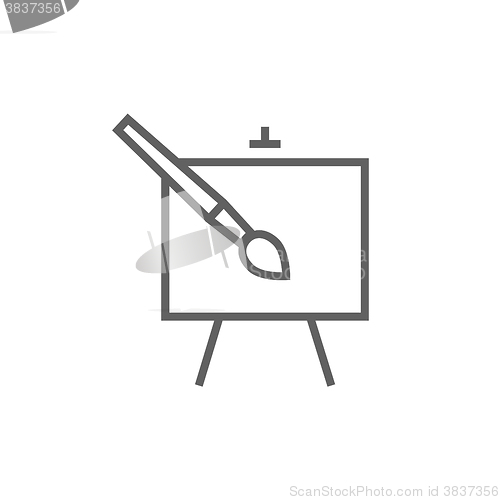 Image of Easel and paint brush line icon.