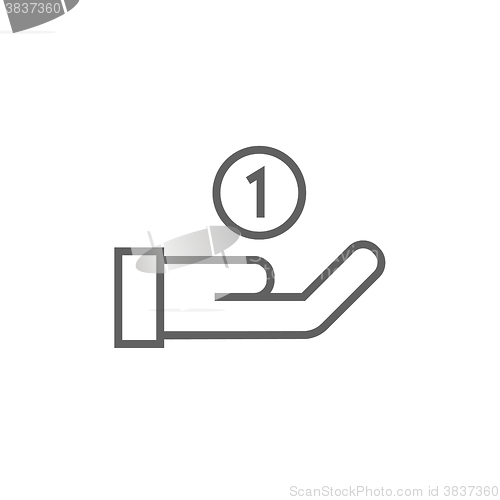 Image of Hand and one coin line icon.