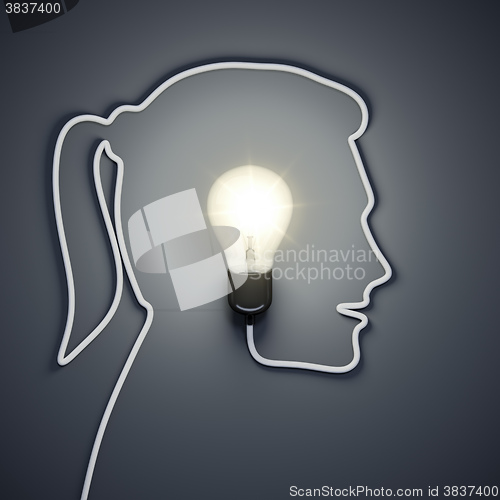 Image of light bulb inside a female head 