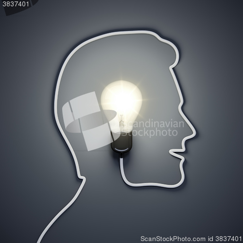 Image of light bulb inside a male head 