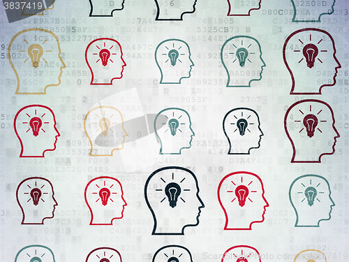 Image of Marketing concept: Head With Lightbulb icons on Digital Paper background