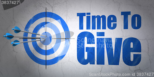 Image of Time concept: target and Time To Give on wall background