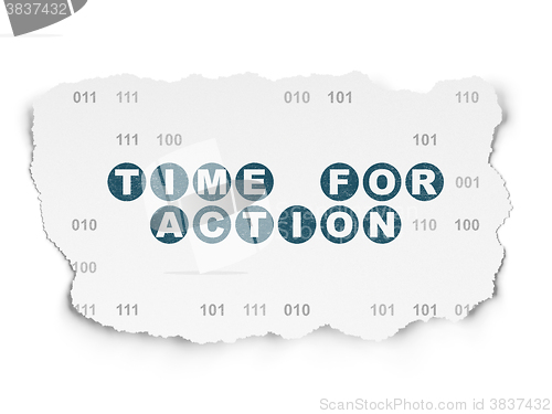 Image of Timeline concept: Time for Action on Torn Paper background