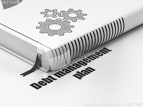 Image of Business concept: book Gears, Debt Management Plan on white background