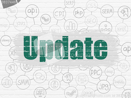 Image of Web development concept: Update on wall background