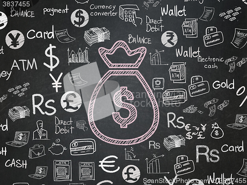 Image of Money concept: Money Bag on School Board background
