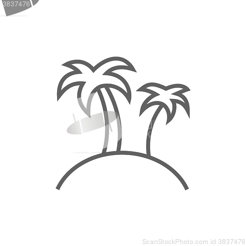 Image of Two palm trees on island line icon.