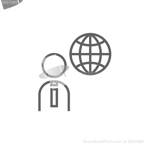 Image of Man with globe line icon.