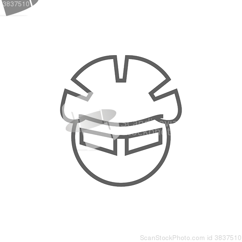 Image of Man in bicycle helmet and glasses line icon.