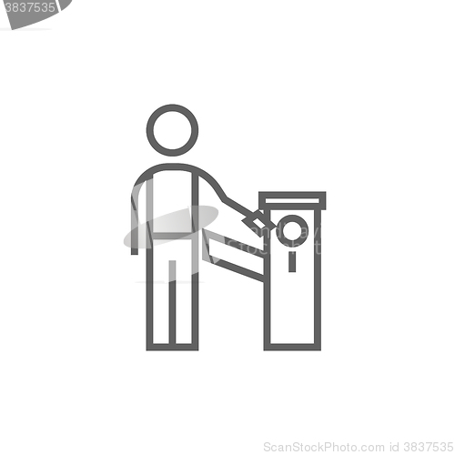 Image of Man at car barrier line icon.