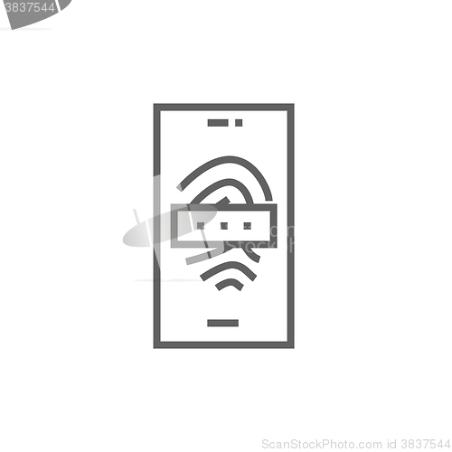 Image of Mobile phone scanning fingerprint line icon.