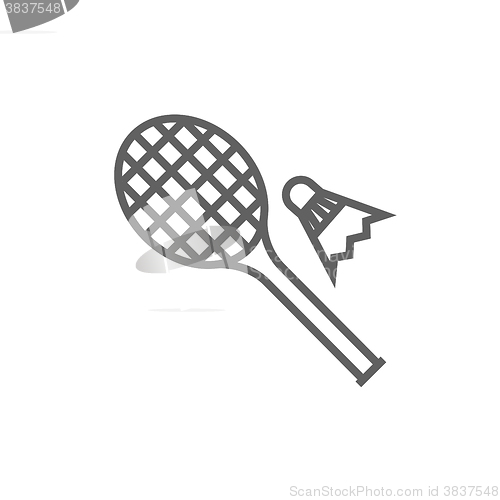 Image of Shuttlecock and badminton racket line icon.