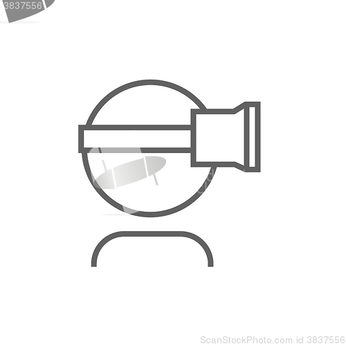 Image of Man wearing virtual reality headset line icon.