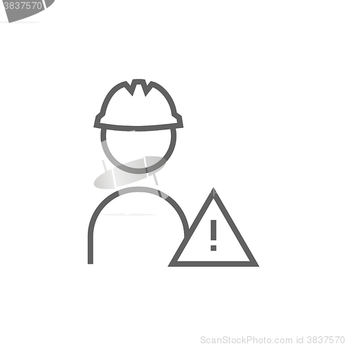 Image of Worker with caution sign line icon.