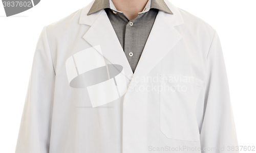 Image of Close up mid section of a male doctor with arms hanging