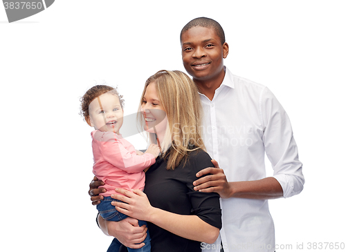 Image of happy multiracial family with little child