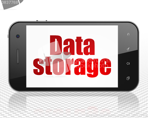 Image of Information concept: Smartphone with Data Storage on display