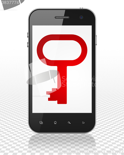 Image of Privacy concept: Smartphone with Key on display