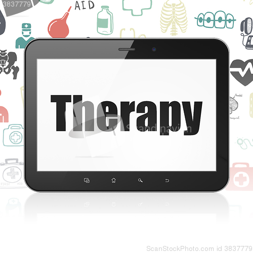 Image of Medicine concept: Tablet Computer with Therapy on display