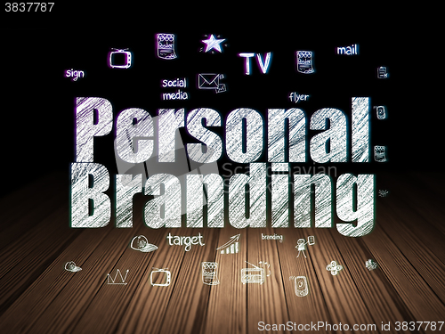 Image of Advertising concept: Personal Branding in grunge dark room