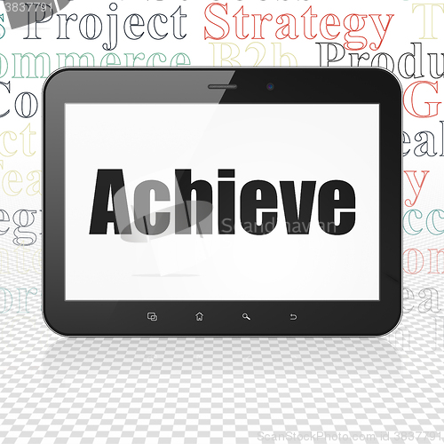 Image of Business concept: Tablet Computer with Achieve on display