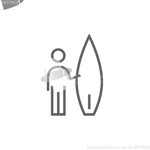 Image of Man with surfboard line icon.