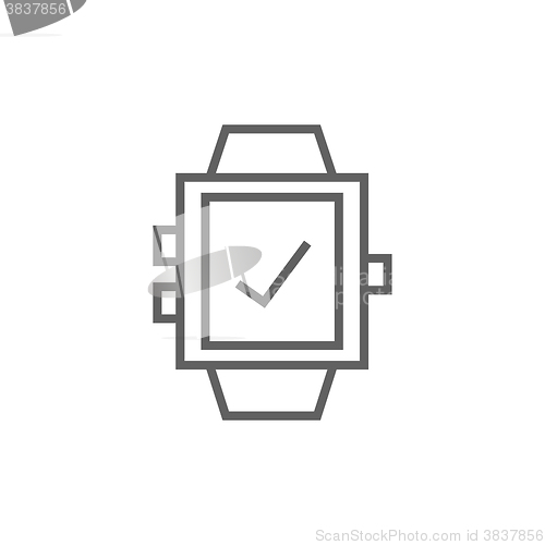 Image of Smartwatch with check sign line icon.