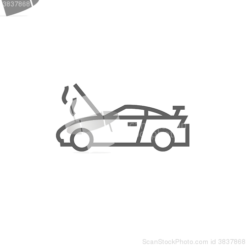 Image of Broken car with open hood line icon.