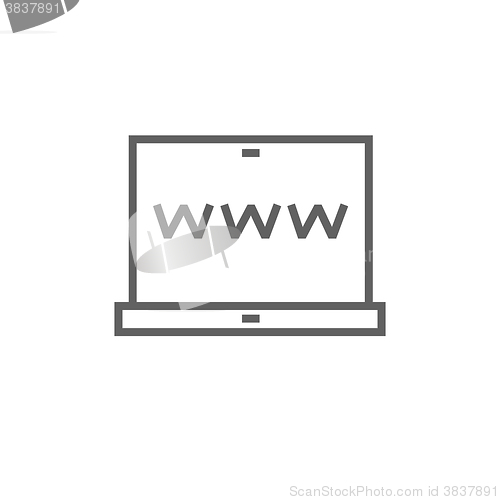 Image of Website on laptop screen line icon.