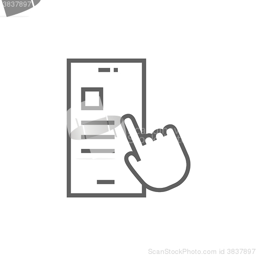 Image of Finger touching smartphone line icon.