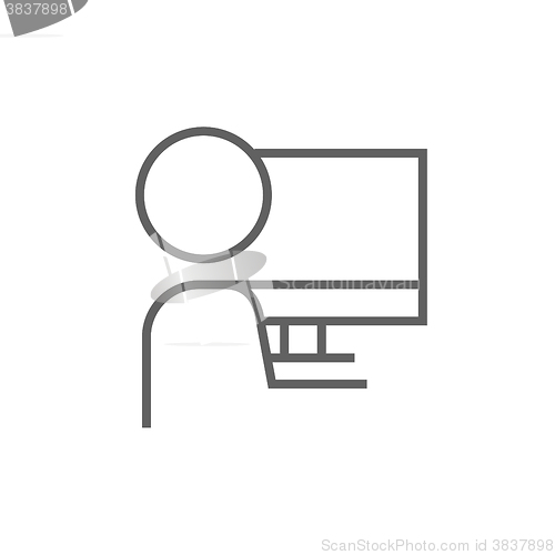 Image of Man working at his computer line icon.