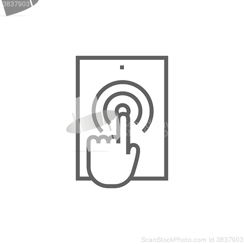 Image of Finger touching digital tablet line icon.
