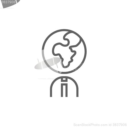 Image of Human with globe head line icon.