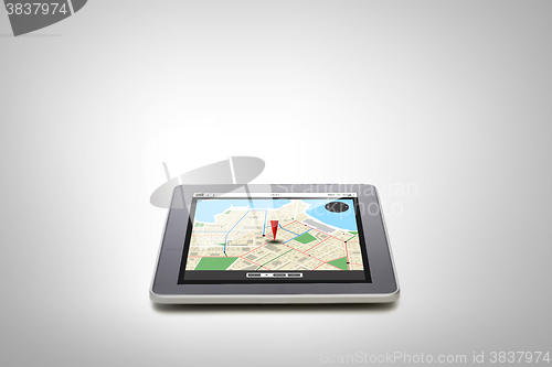 Image of tablet pc with gps navigator map on screen