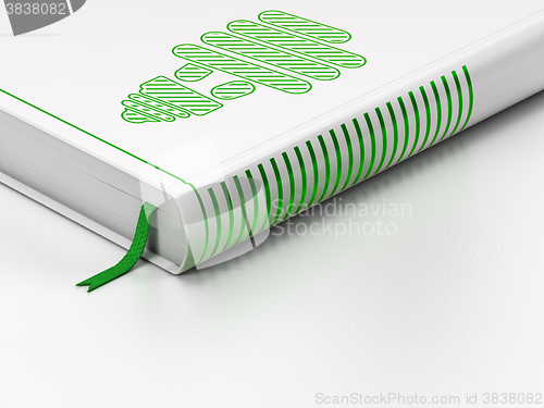 Image of Finance concept: closed book, Energy Saving Lamp on white background