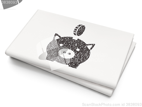 Image of Banking concept: Money Box With Coin on Blank Newspaper background