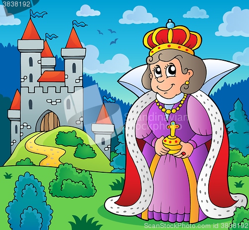 Image of Happy queen near castle theme 1