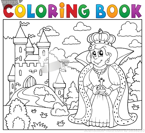 Image of Coloring book queen near castle