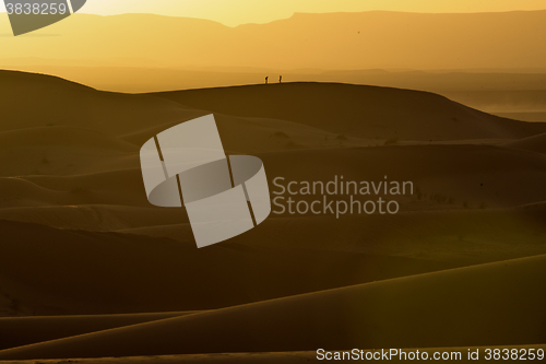 Image of Sunset over the dunes, Morocco, Sahara Desert