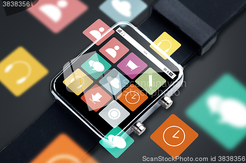 Image of close up of smart watch with menu icons on screen